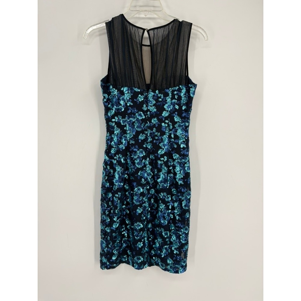 BCBGMAXAZRIA Dress Womens 2 Blue Sequin Mesh Yoke Sleeveless Bodycon Cocktail‎ - Picture 6 of 11